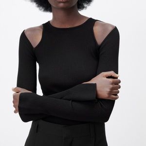 zara cold shoulder knit top